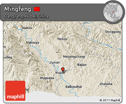 Shaded Relief Panoramic Map of Mingfeng