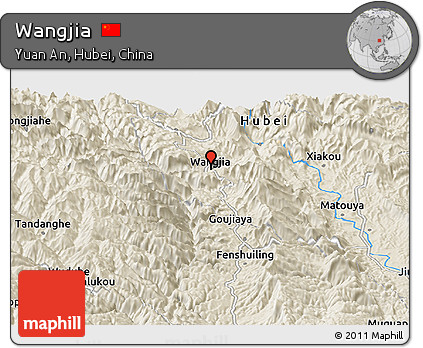 Shaded Relief Panoramic Map of Wangjia