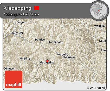 Shaded Relief Panoramic Map of Xiabaoping