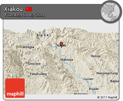 Shaded Relief Panoramic Map of Xiakou