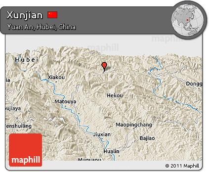 Shaded Relief Panoramic Map of Xunjian
