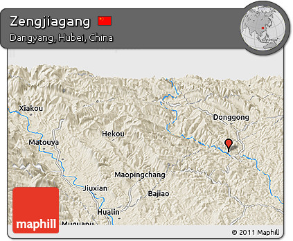 Shaded Relief Panoramic Map of Zengjiagang