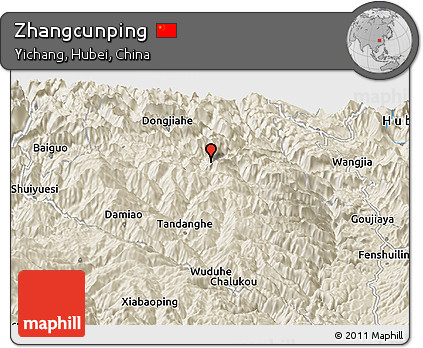 Shaded Relief Panoramic Map of Zhangcunping