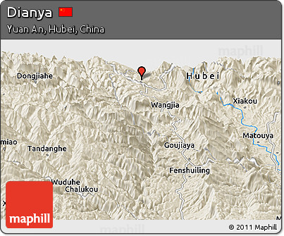 Shaded Relief Panoramic Map of Dianya