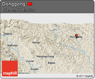 Shaded Relief Panoramic Map of Donggong