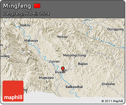 Shaded Relief Panoramic Map of Mingfeng