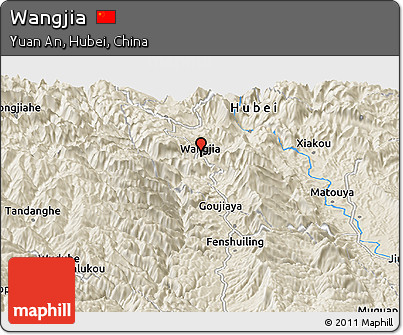 Shaded Relief Panoramic Map of Wangjia