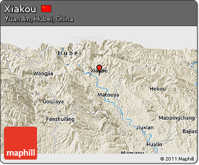 Shaded Relief Panoramic Map of Xiakou