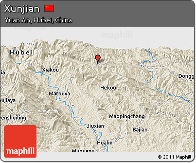 Shaded Relief Panoramic Map of Xunjian