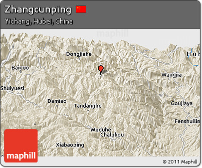 Shaded Relief Panoramic Map of Zhangcunping
