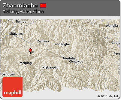 Shaded Relief Panoramic Map of Zhaomianhe