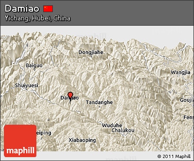 Shaded Relief Panoramic Map of Damiao