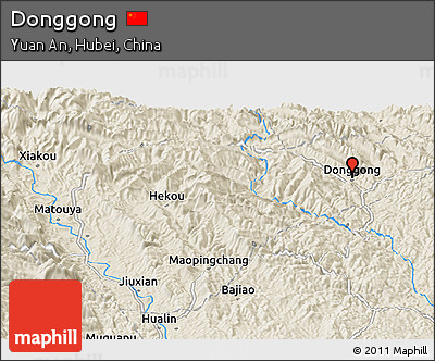 Shaded Relief Panoramic Map of Donggong