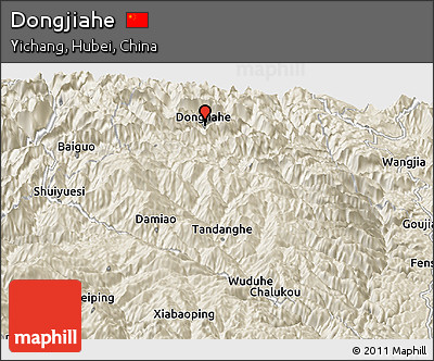 Shaded Relief Panoramic Map of Dongjiahe