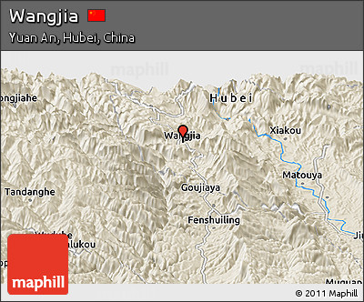 Shaded Relief Panoramic Map of Wangjia