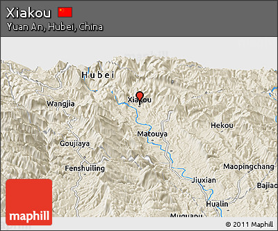 Shaded Relief Panoramic Map of Xiakou
