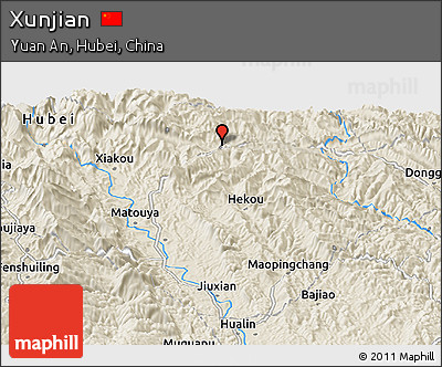 Shaded Relief Panoramic Map of Xunjian