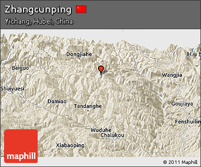 Shaded Relief Panoramic Map of Zhangcunping