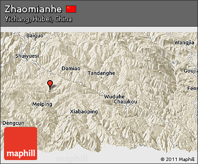 Shaded Relief Panoramic Map of Zhaomianhe