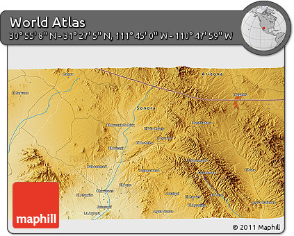 Physical 3D Map of the Area around 31° 11' 6" N, 111° 16' 30" W