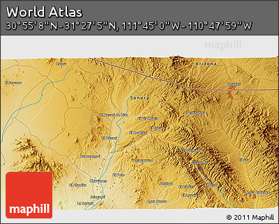 Physical 3D Map of the Area around 31° 11' 6" N, 111° 16' 30" W