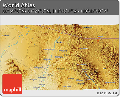 Physical 3D Map of the Area around 31° 11' 6" N, 111° 16' 30" W