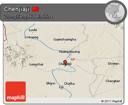 Shaded Relief Panoramic Map of Chenjiaji