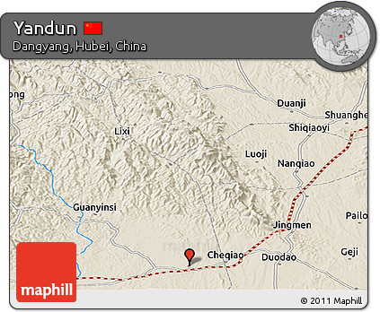 Shaded Relief Panoramic Map of Yandun