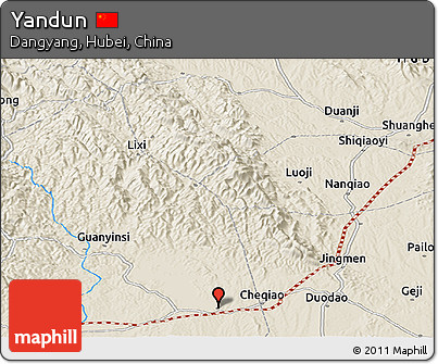 Shaded Relief Panoramic Map of Yandun
