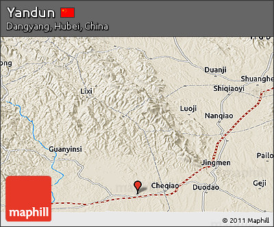 Shaded Relief Panoramic Map of Yandun