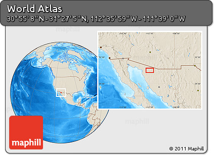 Shaded Relief Location Map of the Area around 31° 11' 6" N, 112° 7' 30" W
