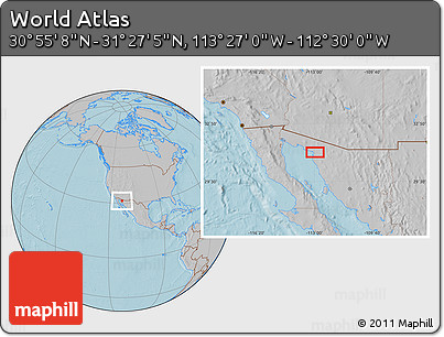 Gray Location Map of the Area around 31° 11' 6" N, 112° 58' 29" W, hill shading