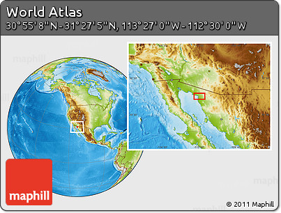 Physical Location Map of the Area around 31° 11' 6" N, 112° 58' 29" W