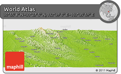 Physical Panoramic Map of the Area around 31° 11' 6" N, 113° 7' 30" E