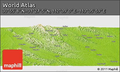Physical Panoramic Map of the Area around 31° 11' 6" N, 113° 7' 30" E