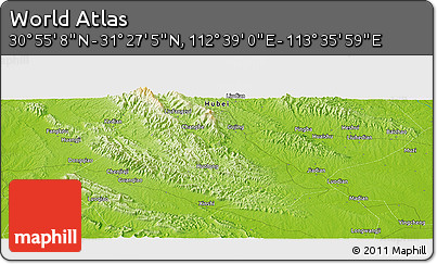 Physical Panoramic Map of the Area around 31° 11' 6" N, 113° 7' 30" E