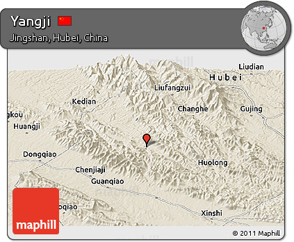 Shaded Relief Panoramic Map of Yangji