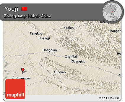 Shaded Relief Panoramic Map of Youji