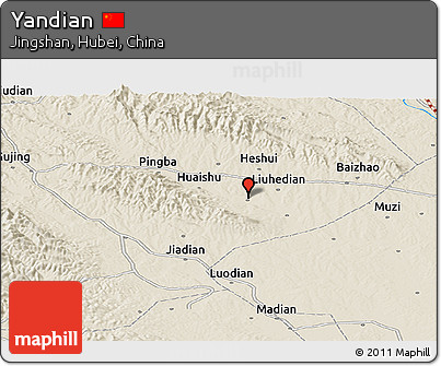 Shaded Relief Panoramic Map of Yandian