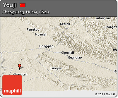 Shaded Relief Panoramic Map of Youji