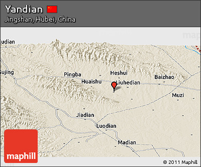 Shaded Relief Panoramic Map of Yandian