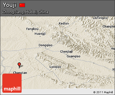 Shaded Relief Panoramic Map of Youji