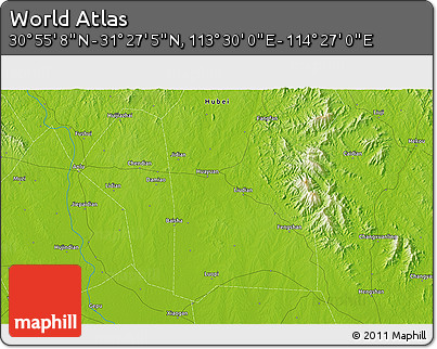 Physical 3D Map of the Area around 31° 11' 6" N, 113° 58' 29" E