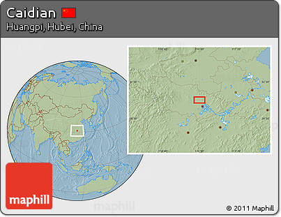 Savanna Style Location Map of Caidian, hill shading