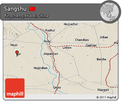 Shaded Relief Panoramic Map of Sangshu