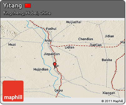Shaded Relief Panoramic Map of Yitang