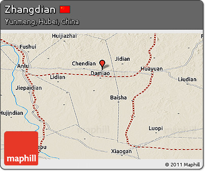 Shaded Relief Panoramic Map of Zhangdian