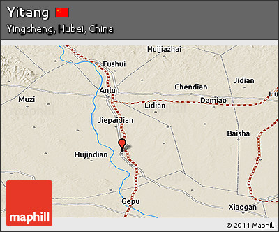 Shaded Relief Panoramic Map of Yitang