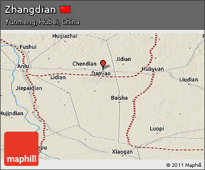 Shaded Relief Panoramic Map of Zhangdian