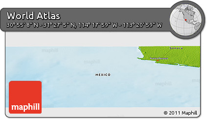 Physical Panoramic Map of the Area around 31° 11' 6" N, 113° 49' 29" W